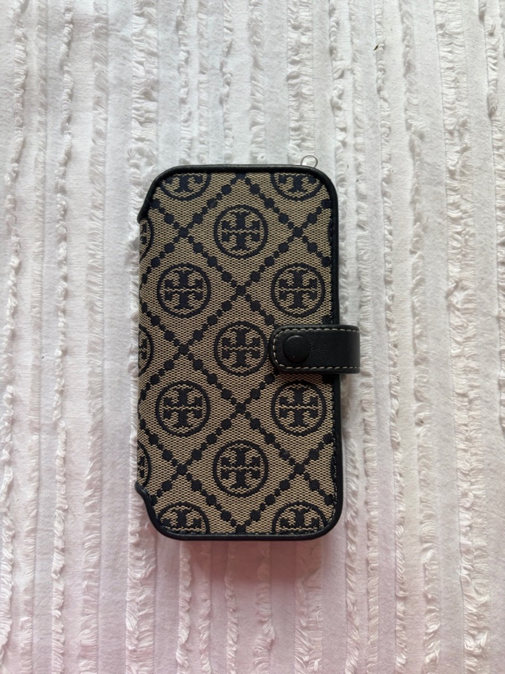 Tory Burch Black & Beige Logo Wallet Phone Case